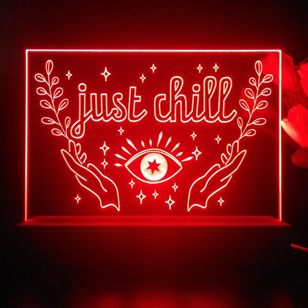ADVPRO Just Chill_eye, hands with leafs Tabletop LED neon sign st5-j5016 - Red