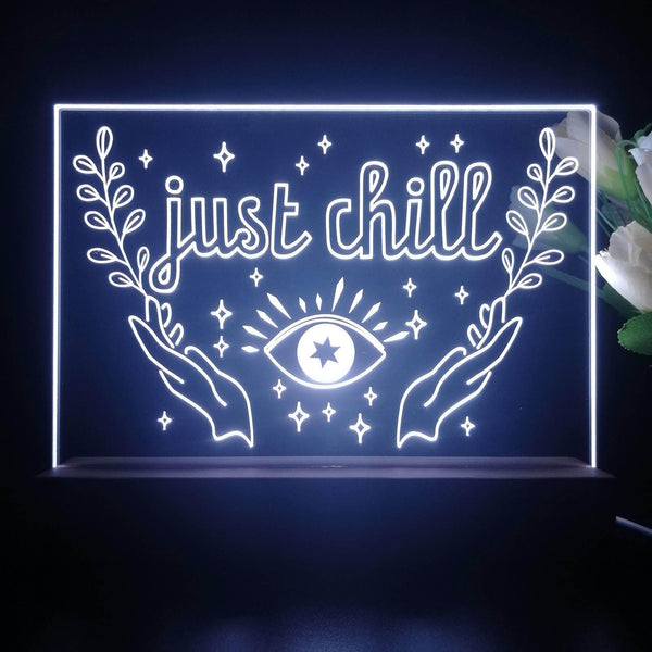 ADVPRO Just Chill_eye, hands with leafs Tabletop LED neon sign st5-j5016 - White