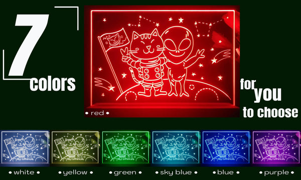 ADVPRO Space adventure _cat with alien Tabletop LED neon sign st5-j5019