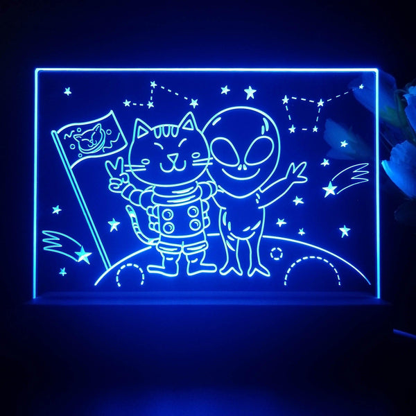 ADVPRO Space adventure _cat with alien Tabletop LED neon sign st5-j5019 - Blue