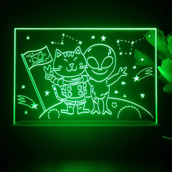 ADVPRO Space adventure _cat with alien Tabletop LED neon sign st5-j5019 - Green