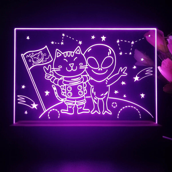 ADVPRO Space adventure _cat with alien Tabletop LED neon sign st5-j5019 - Purple