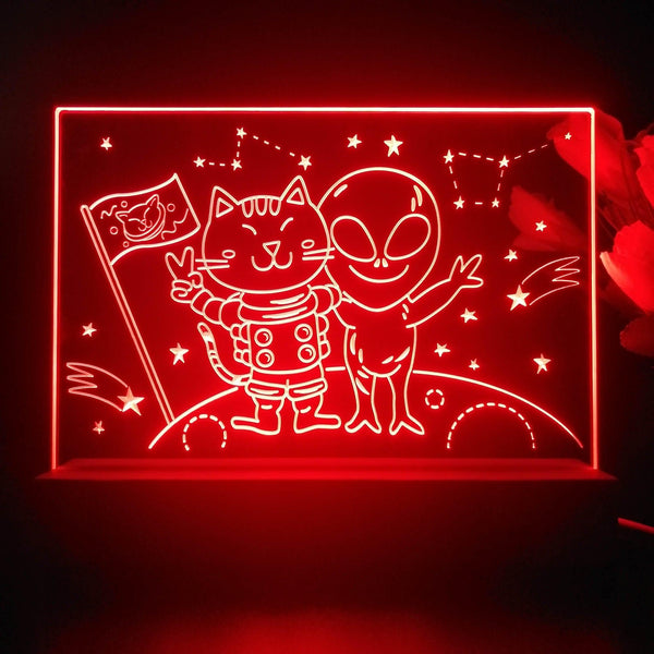 ADVPRO Space adventure _cat with alien Tabletop LED neon sign st5-j5019 - Red