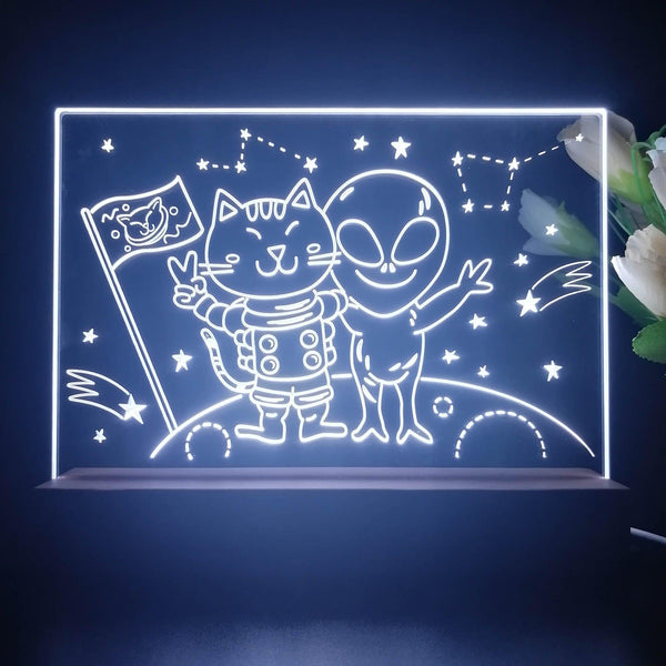 ADVPRO Space adventure _cat with alien Tabletop LED neon sign st5-j5019 - White