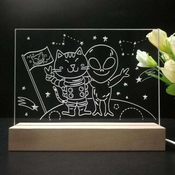 ADVPRO Space adventure _cat with alien Tabletop LED neon sign st5-j5019 - 7 Color