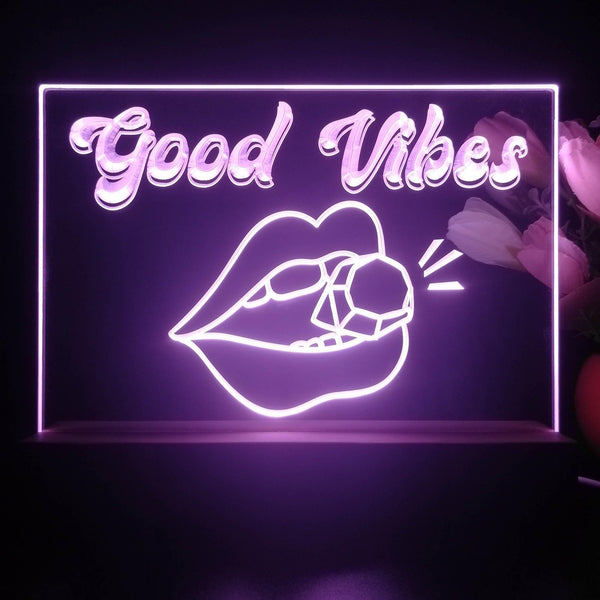 ADVPRO Good vibes with mouth and diamond Tabletop LED neon sign st5-j5055 - Purple