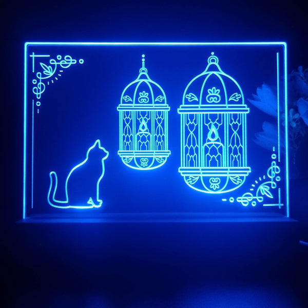 ADVPRO A cat with classic lamp Tabletop LED neon sign st5-j5089 - Blue