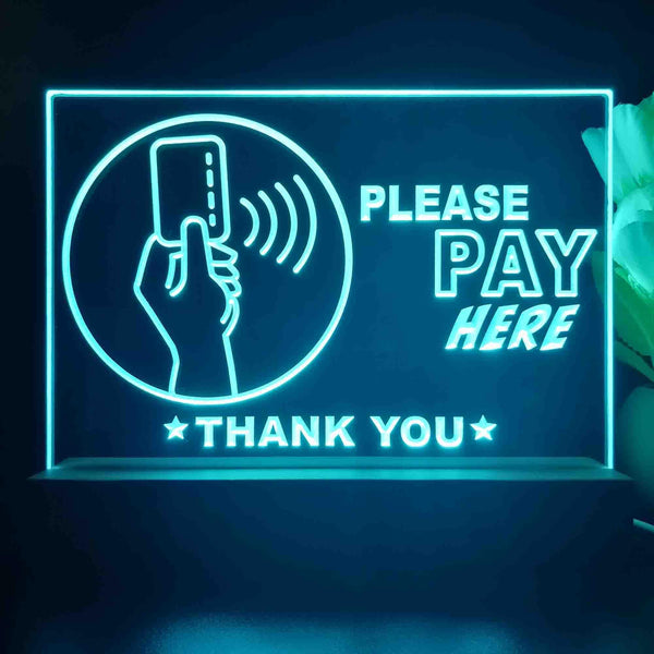 ADVPRO Please pay here with hand and card Tabletop LED neon sign st5-j5096 - Sky Blue