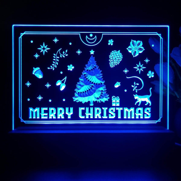 ADVPRO Merry Christmas - little cat with present Tabletop LED neon sign st5-j5110 - Blue