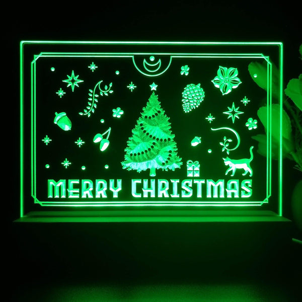 ADVPRO Merry Christmas - little cat with present Tabletop LED neon sign st5-j5110 - Green