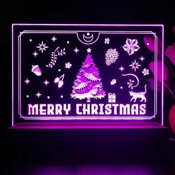 ADVPRO Merry Christmas - little cat with present Tabletop LED neon sign st5-j5110 - Purple