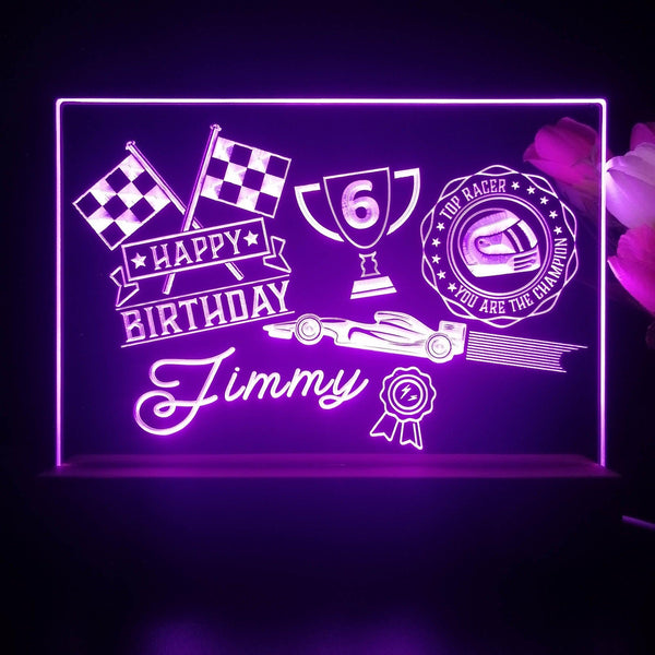 ADVPRO Happy Birthday – boy theme racing car with flag icons B Personalized Tabletop LED neon sign st5-p0043-tm - Purple