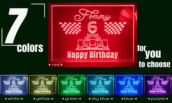ADVPRO Happy Birthday – boy theme with big racing car at front Personalized Tabletop LED neon sign st5-p0044-tm