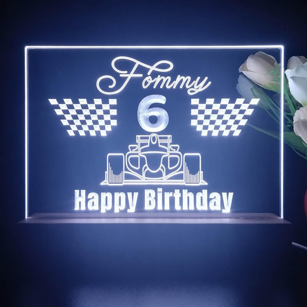 ADVPRO Happy Birthday – boy theme with big racing car at front Personalized Tabletop LED neon sign st5-p0044-tm - White