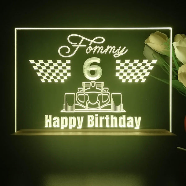 ADVPRO Happy Birthday – boy theme with big racing car at front Personalized Tabletop LED neon sign st5-p0044-tm - Yellow
