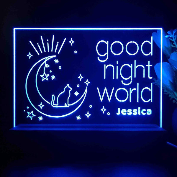 ADVPRO Good night world with cat Personalized Tabletop LED neon sign st5-p0049-tm - Blue