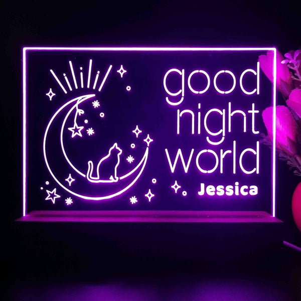ADVPRO Good night world with cat Personalized Tabletop LED neon sign st5-p0049-tm - Purple