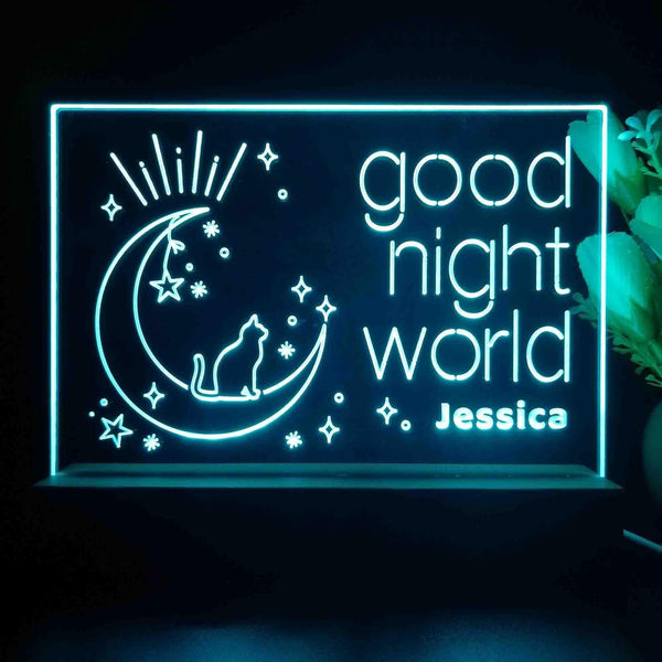 ADVPRO Good night world with cat Personalized Tabletop LED neon sign st5-p0049-tm - Sky Blue