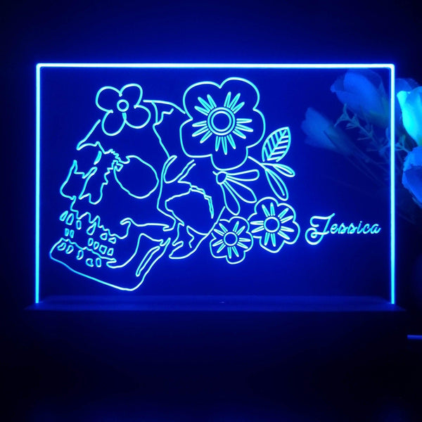 ADVPRO Skull head with flower Personalized Tabletop LED neon sign st5-p0062-tm - Blue