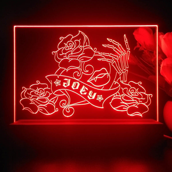 ADVPRO Skull hand with rose and love Personalized Tabletop LED neon sign st5-p0064-tm - Red