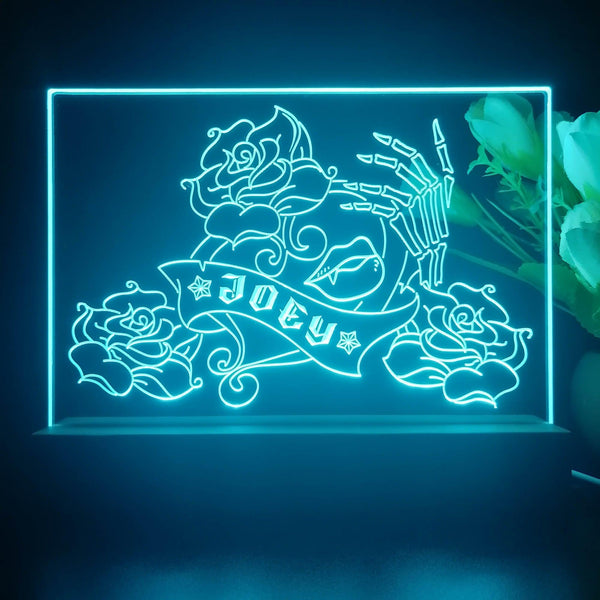ADVPRO Skull hand with rose and love Personalized Tabletop LED neon sign st5-p0064-tm - Sky Blue