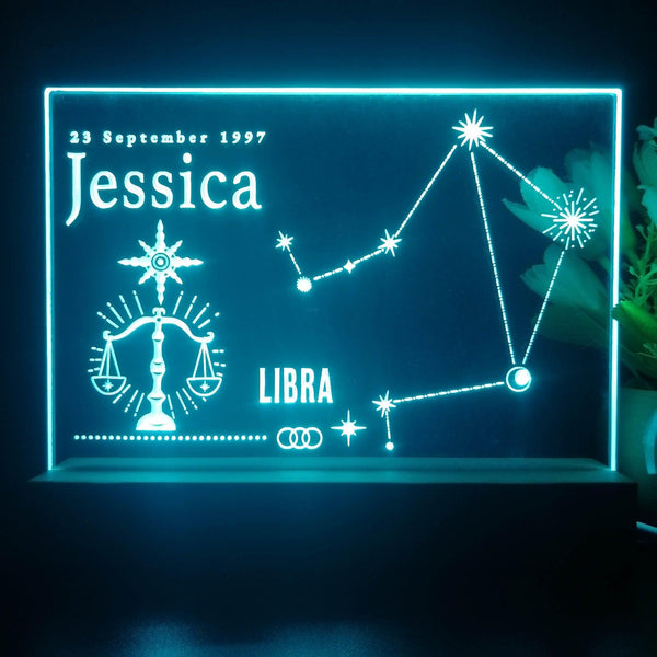 ADVPRO Zodiac Libra – Name & birthday Personalized Tabletop LED neon sign st5-p0068-tm - Sky Blue