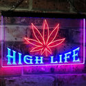 ADVPRO Marijuana Hemp Leaf High Life Dual Color LED Neon Sign st6-0403 - Blue & Red