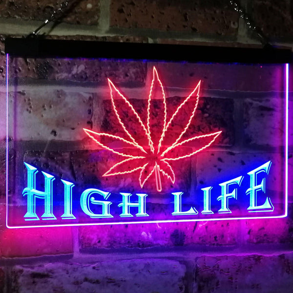 ADVPRO Marijuana Hemp Leaf High Life Dual Color LED Neon Sign st6-0403 - Blue & Red