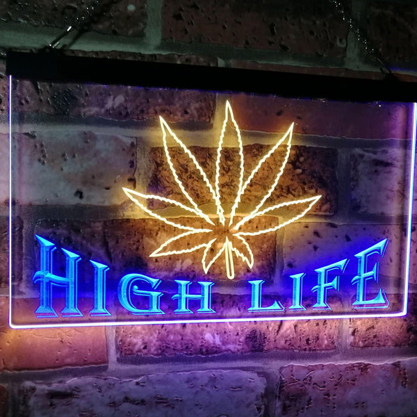 ADVPRO Marijuana Hemp Leaf High Life Dual Color LED Neon Sign st6-0403 - Blue & Yellow