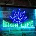 ADVPRO Marijuana Hemp Leaf High Life Dual Color LED Neon Sign st6-0403 - Green & Blue