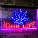ADVPRO Marijuana Hemp Leaf High Life Dual Color LED Neon Sign st6-0403 - Red & Blue