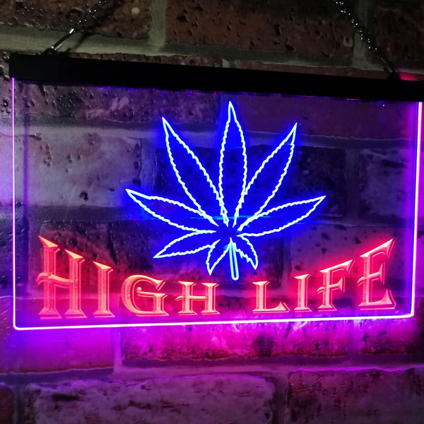 ADVPRO Marijuana Hemp Leaf High Life Dual Color LED Neon Sign st6-0403 - Red & Blue