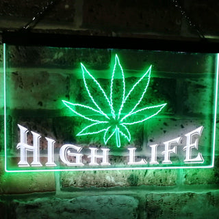 ADVPRO Marijuana Hemp Leaf High Life Dual Color LED Neon Sign st6-0403 - White & Green