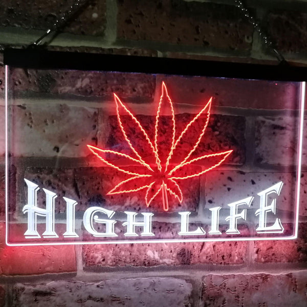 ADVPRO Marijuana Hemp Leaf High Life Dual Color LED Neon Sign st6-0403 - White & Red