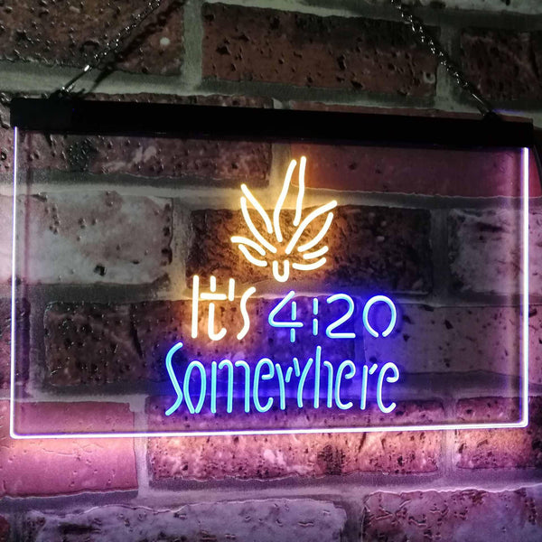 ADVPRO Marijuana It's 4:20 Somewhere Weed High Life Dual Color LED Neon Sign st6-0404 - Blue & Yellow