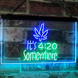 ADVPRO Marijuana It's 4:20 Somewhere Weed High Life Dual Color LED Neon Sign st6-0404 - Green & Blue