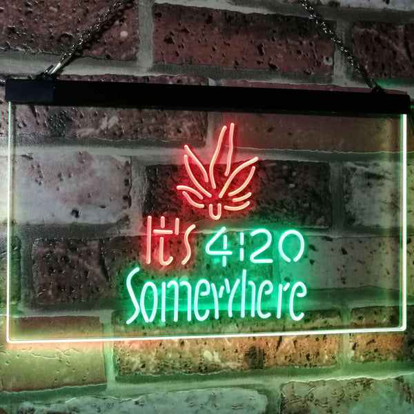 ADVPRO Marijuana It's 4:20 Somewhere Weed High Life Dual Color LED Neon Sign st6-0404 - Green & Red
