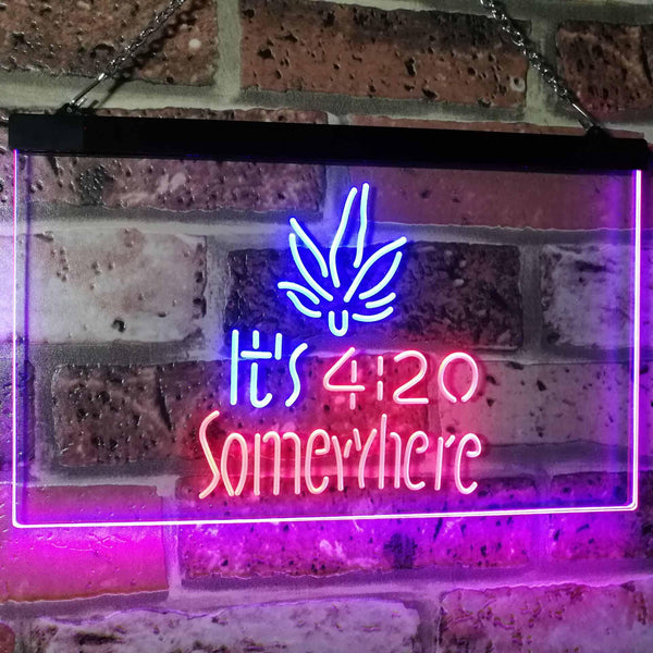 ADVPRO Marijuana It's 4:20 Somewhere Weed High Life Dual Color LED Neon Sign st6-0404 - Red & Blue
