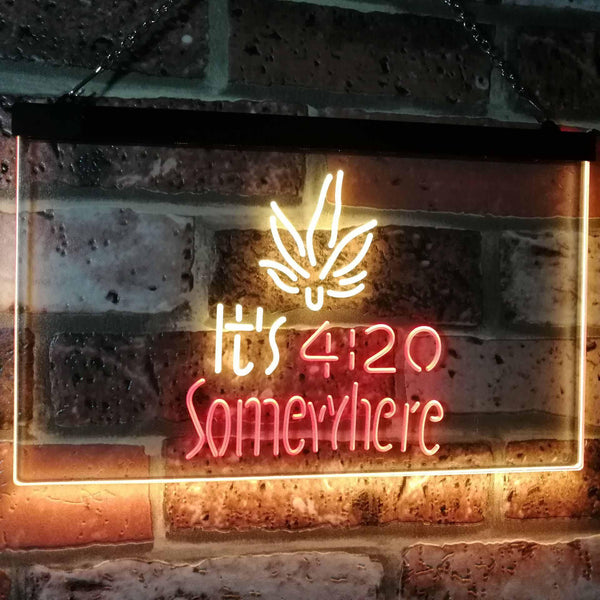 ADVPRO Marijuana It's 4:20 Somewhere Weed High Life Dual Color LED Neon Sign st6-0404 - Red & Yellow