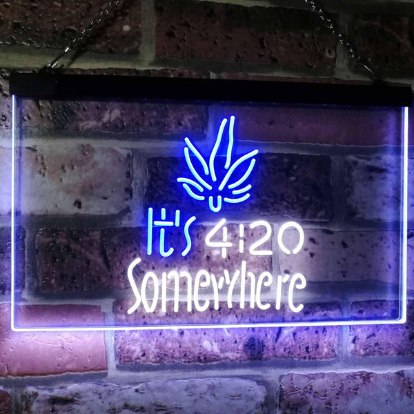 ADVPRO Marijuana It's 4:20 Somewhere Weed High Life Dual Color LED Neon Sign st6-0404 - White & Blue