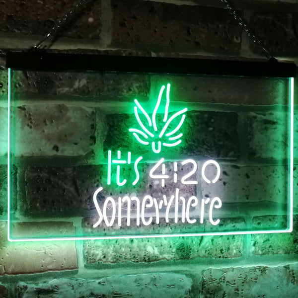 ADVPRO Marijuana It's 4:20 Somewhere Weed High Life Dual Color LED Neon Sign st6-0404 - White & Green