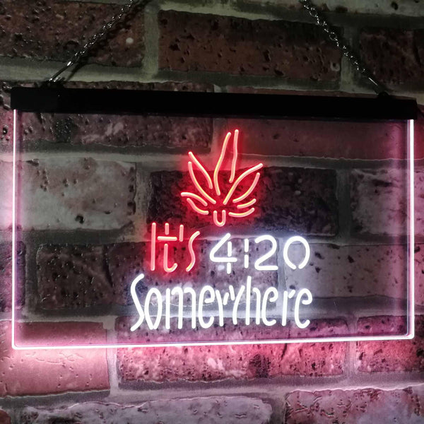 ADVPRO Marijuana It's 4:20 Somewhere Weed High Life Dual Color LED Neon Sign st6-0404 - White & Red