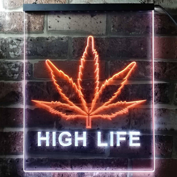 ADVPRO High Life Marijuana Bedroom Decor Bar  Dual Color LED Neon Sign st6-e0006 - White & Orange