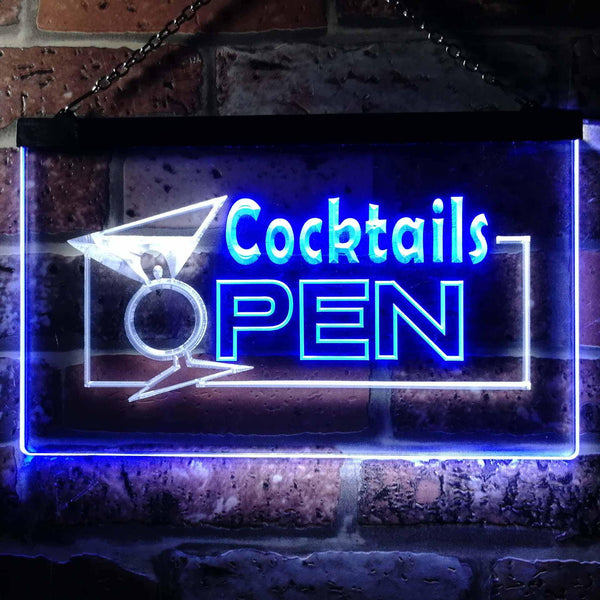 ADVPRO Cocktails Open Dual Color LED Neon Sign st6-i0014 - White & Blue