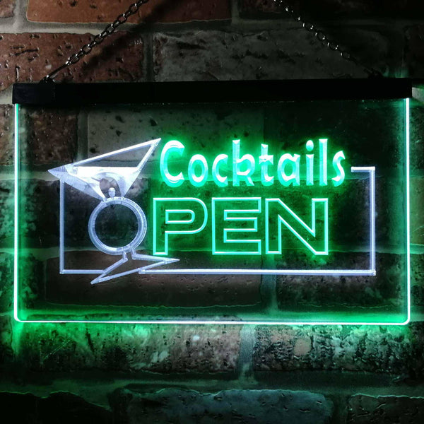 ADVPRO Cocktails Open Dual Color LED Neon Sign st6-i0014 - White & Green