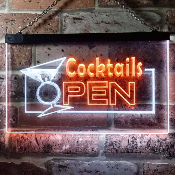 ADVPRO Cocktails Open Dual Color LED Neon Sign st6-i0014 - White & Orange