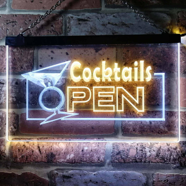ADVPRO Cocktails Open Dual Color LED Neon Sign st6-i0014 - White & Yellow