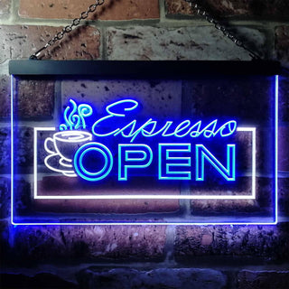 ADVPRO Espresso Coffee Shop Open Dual Color LED Neon Sign st6-i0020 - White & Blue