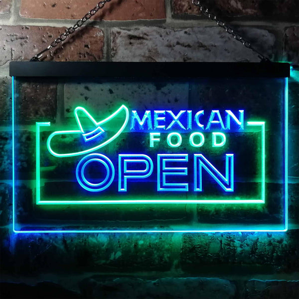 ADVPRO Mexican Food Open Dual Color LED Neon Sign st6-i0024 - Green & Blue