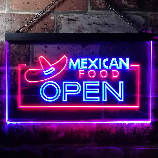 ADVPRO Mexican Food Open Dual Color LED Neon Sign st6-i0024 - Red & Blue